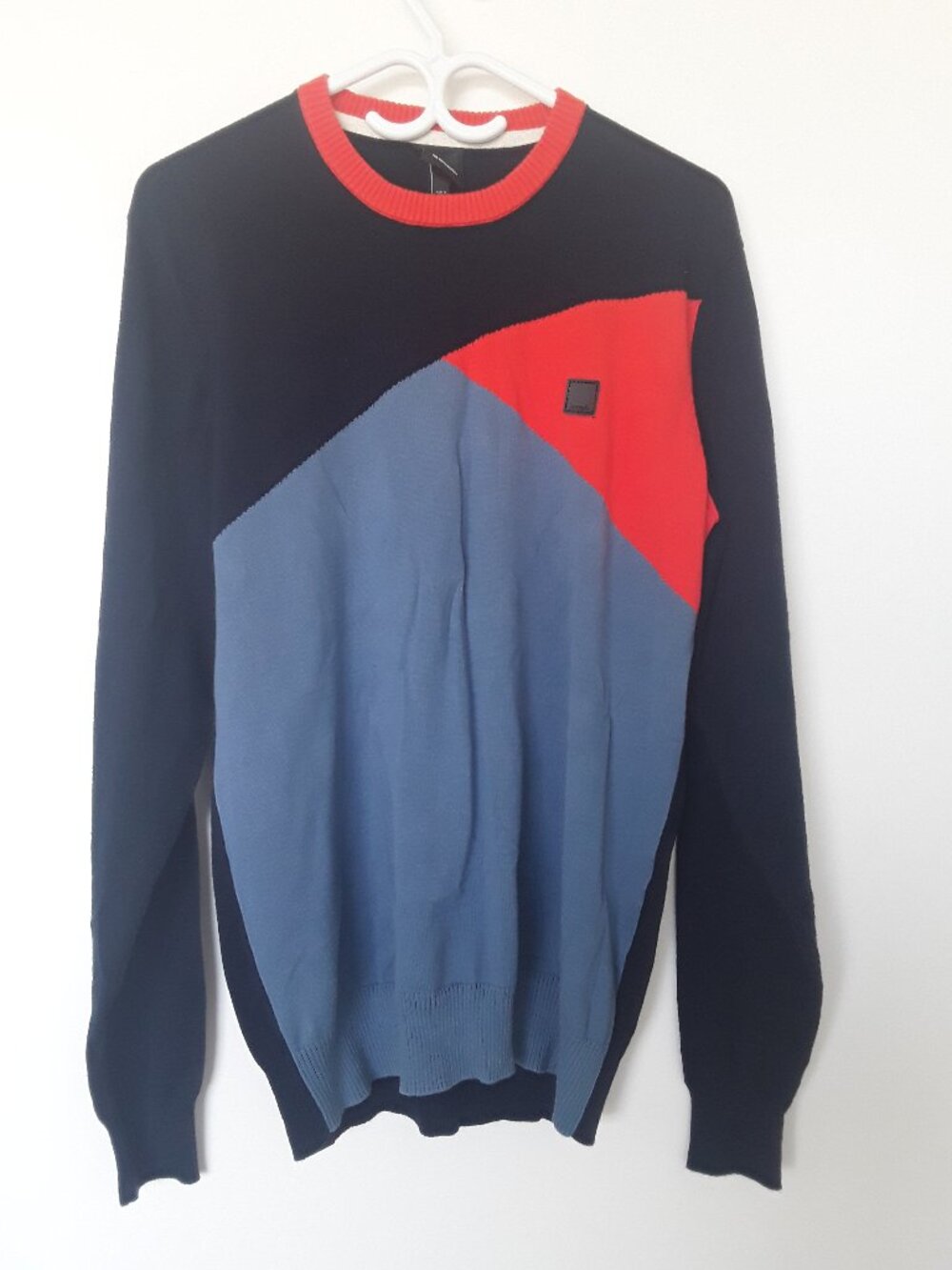 Bench Color‑Block Sweater L Red Blue Navy Knit Pullover Streetwear Unisex